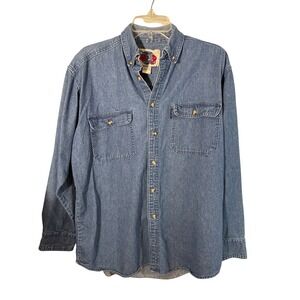 Protest Blues Mens Vintage Denim Button Down Shirt Medium Wash Blue Cotton M